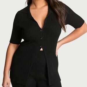 Victoria's Secret Black Luxe Ribbed Knit Stretchy Flyaway Sweater Cardigan - M